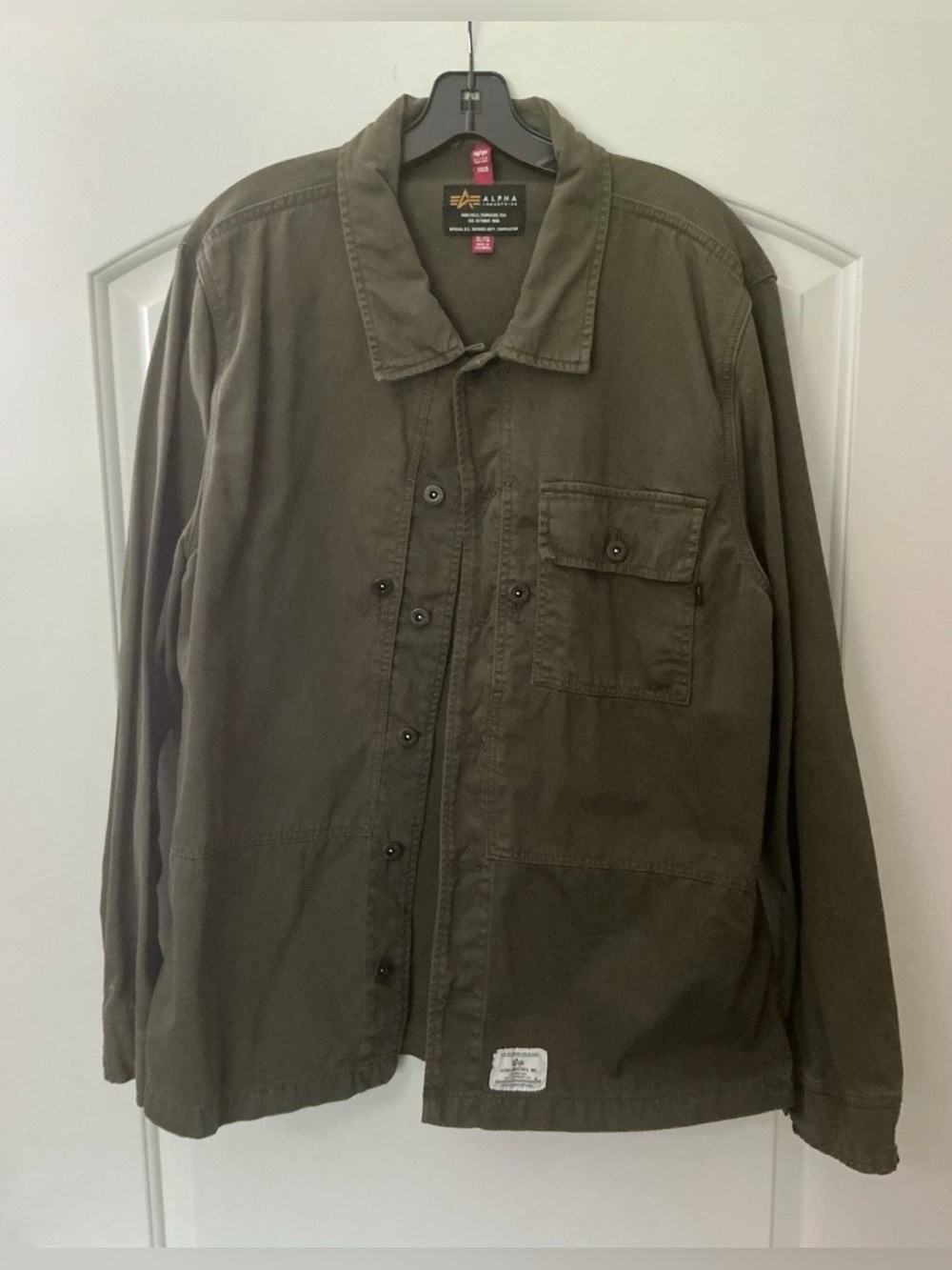 Size XL - Alpha Industries Olive Green P44 Mod Military Cotton Shirt Jacket